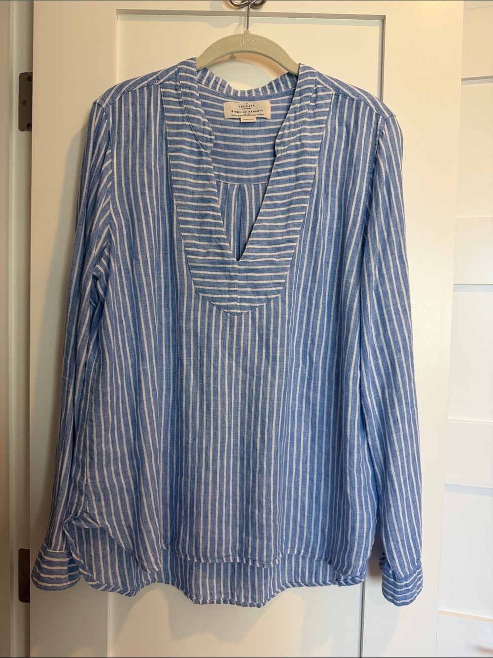 Trovata Blue and White Striped Linen Blend Tunic Top